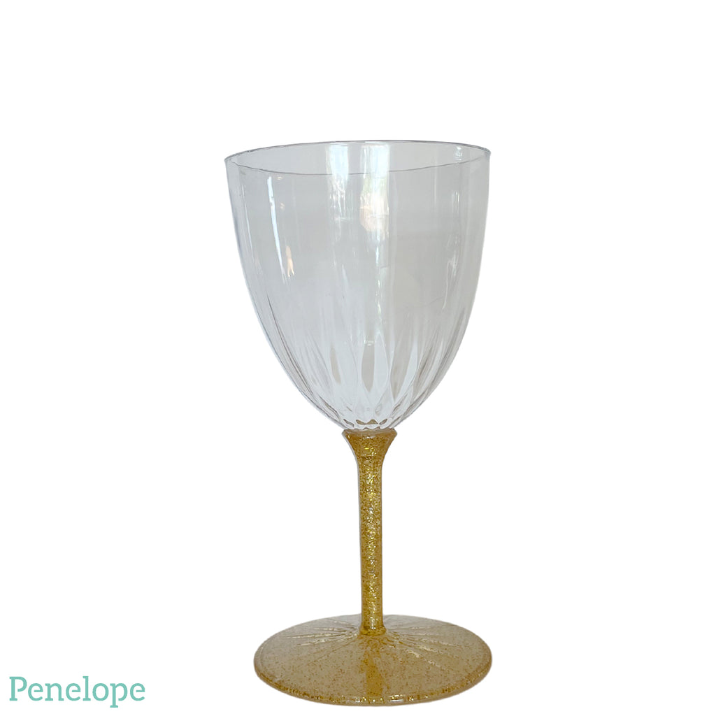 כוסות מיני יין פלסטיק רגל זהב נצנצים - 8 יחידות