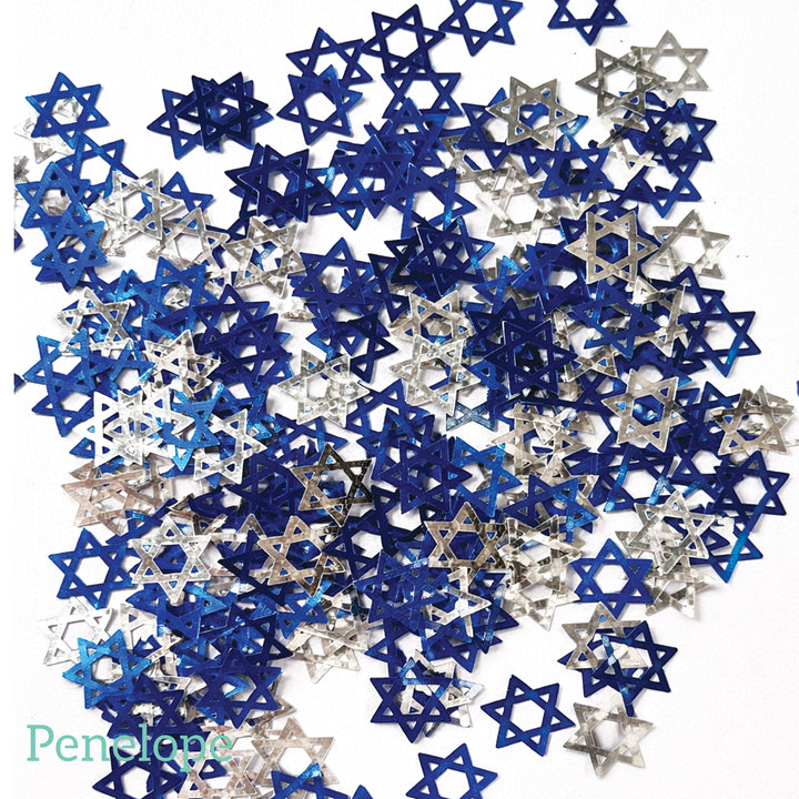 קונפטי מגן דוד בצבעי כחול וכסף