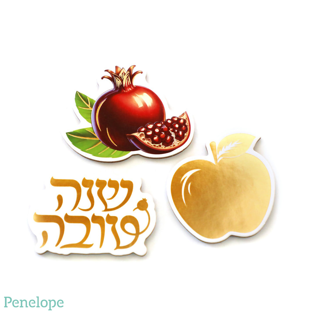 קישוטי שולחן שנה טובה רימון וזהב - 12 יחידות