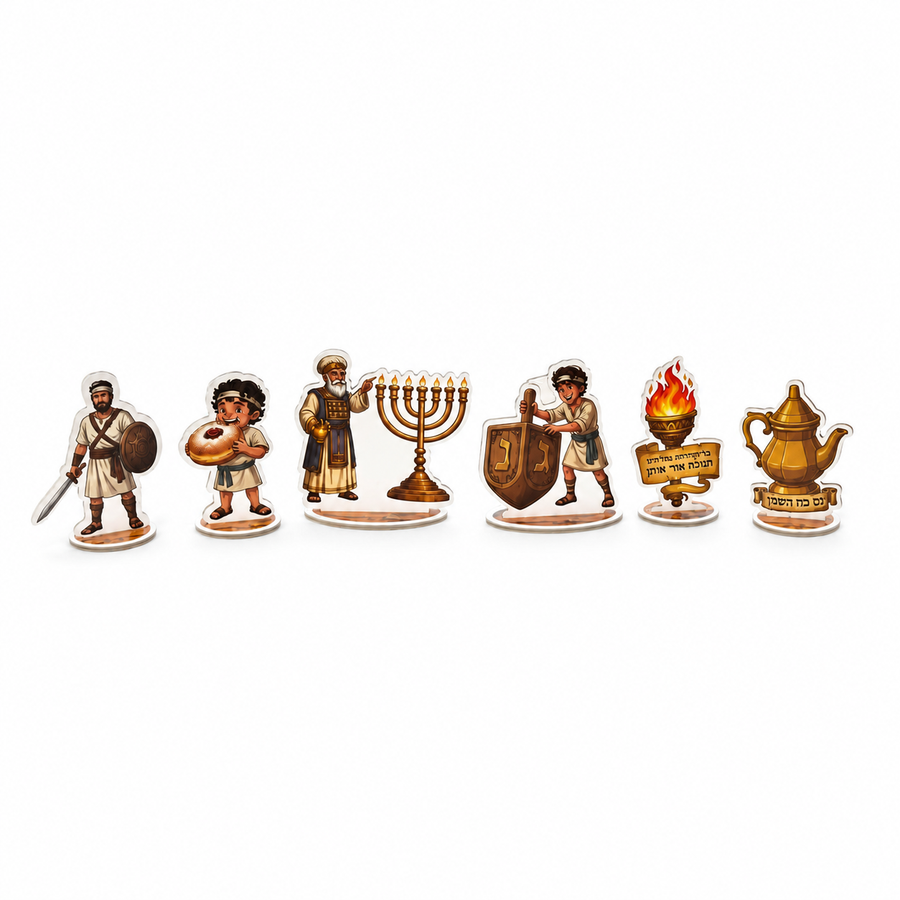 קישוטי שולחן מקרטון קשיח בצורת דמויות חנוכה שונות מקולקציית אור הכוכבים