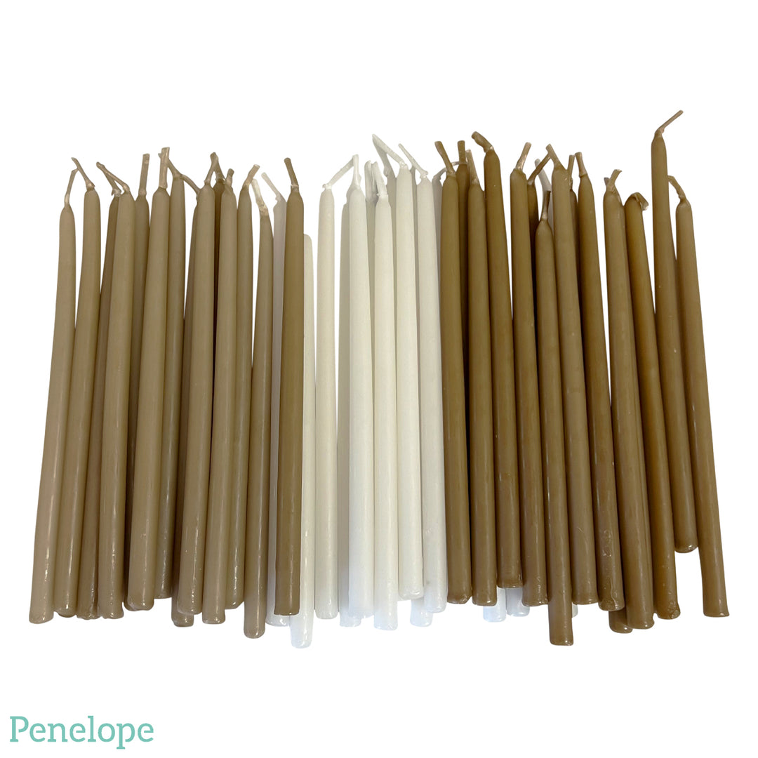 נרות חנוכה חום, בז ולבן - 44 יחידות