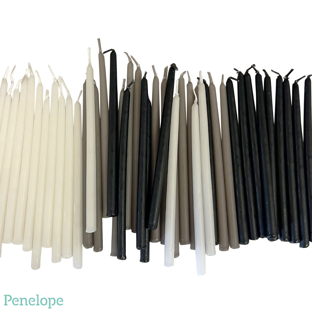 נרות חנוכה שחור, אפור ולבן - 44 יחידות