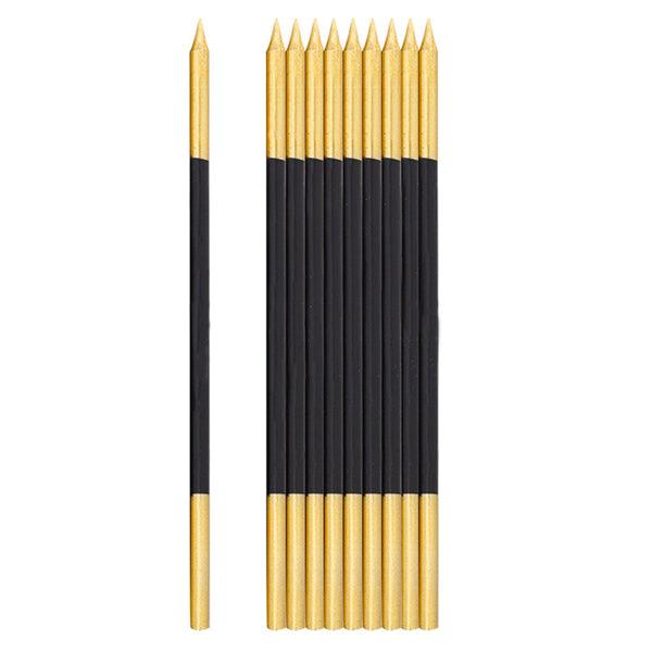 נרות ארוכים שחור זהב - 10 יחידות - penelope