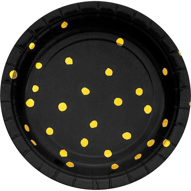 צלחות עוגה שחור נקודות זהב - 8 יחידות - penelope