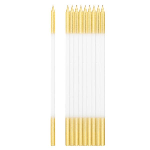 נרות ארוכים לבן זהב - 10 יחידות - penelope