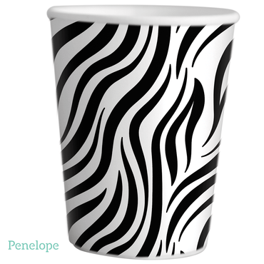 כוסות נייר דפוס זברה שחור לבן  - פנלופה