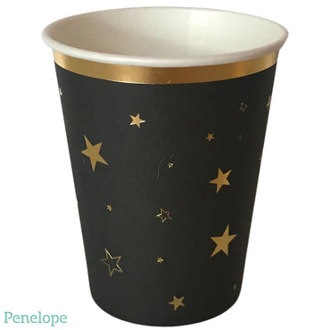כוסות נייר שחור כוכבים זהב - פנלופה