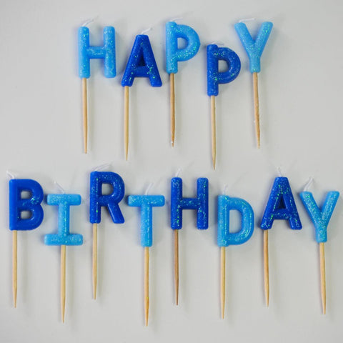 נרות כחול נצנצים Happy Birthday - penelope