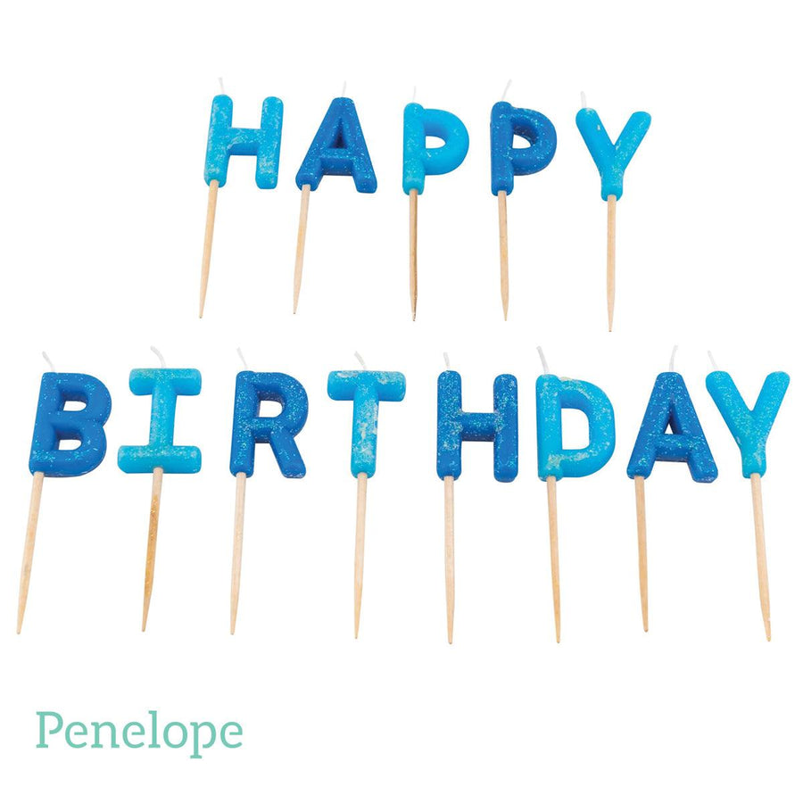 נרות כחול נצנצים Happy Birthday - penelope