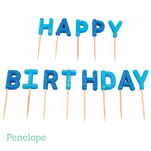נרות כחול נצנצים Happy Birthday - penelope